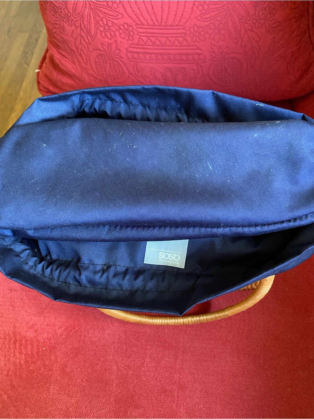 ASOS rattan rectangle bag with navy fabric drawstring liner. Like new! - Picture 8 of 9